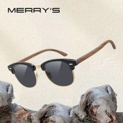 MERRYS - klasyczne okulary przeciwsłoneczne z polaryzacją - półramki - drewniane zauszniki - UV400Okulary Przeciwsłoneczne
