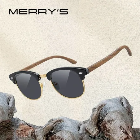 MERRYS - klassiske polariserte solbriller - semi-rimless - trestempel - UV400