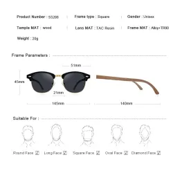 MERRYS - klassiske polariserte solbriller - semi-rimless - trestempel - UV400