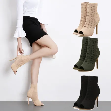Modischer Peeptoe - High Heel - Stiefeletten - Pumps
