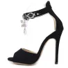 Sexy schwarze High-Heel-Sandalen – mit schwarzen Kristallen