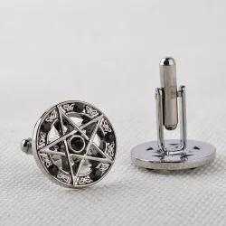 Boutons de manchette ronds vintage - pentagramme étoile à cinq branches - avec cristaux
