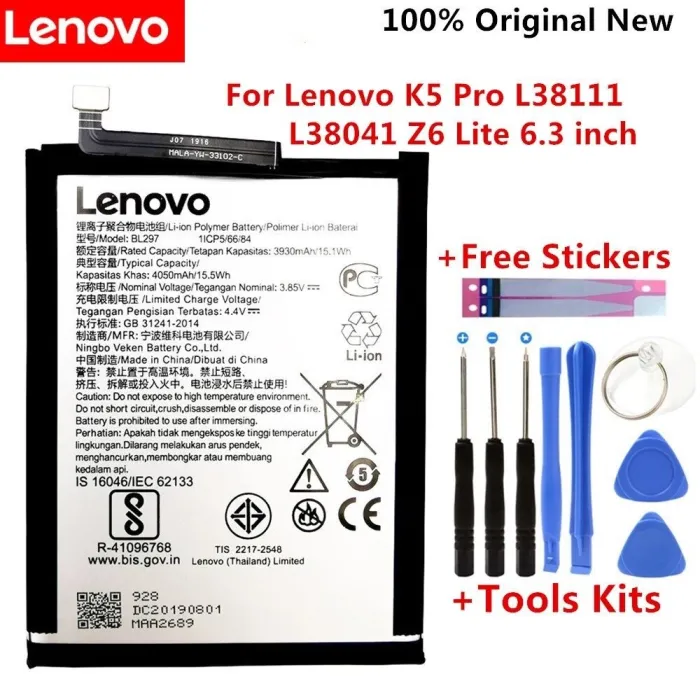 Oryginalna bateria 4050mAh BL297 - do Lenovo K5 Pro L38111 L38041 Z6 Lite 6,3 cala - z narzędziamiBateria