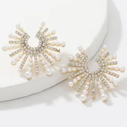 Boucles d'oreilles en forme de tournesol - avec cristaux / perles