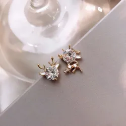Boucles d'oreilles en or en forme de cerf - avec un cristal
