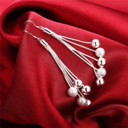 Boucles d'oreilles longues en argent - chaînes avec perles