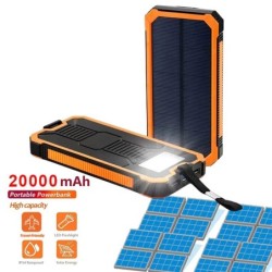 Banco de energia solar - carregador de bateria - USB duplo - à prova d'água - 20000mAh
