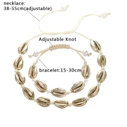 Conjuntos de joyasPulsera / collar de cuerda trenzada - con conchas de metal - ajustable - juego de 2 piezas