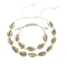 Flätat rep armband / halsband - med metall snäckskal - justerbar - 2 stycken set