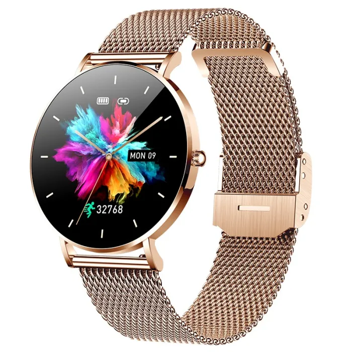 Elegant Smart Watch - ultra tynd - 1,36" - AMOLED - HD-skærm - vandtæt - rustfrit stål mesh-rem