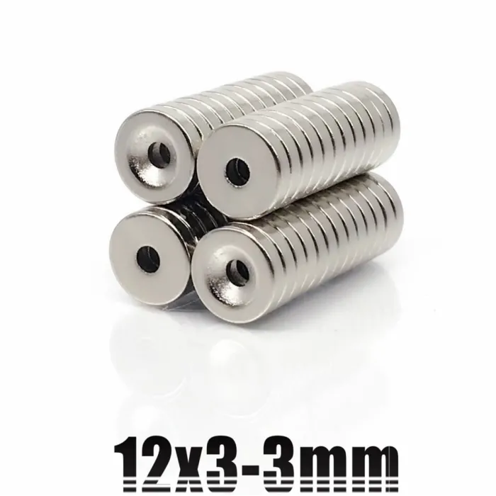 N35 - neodymmagnet - sterk rund skive - 12mm * 3mm - med 3mm hull