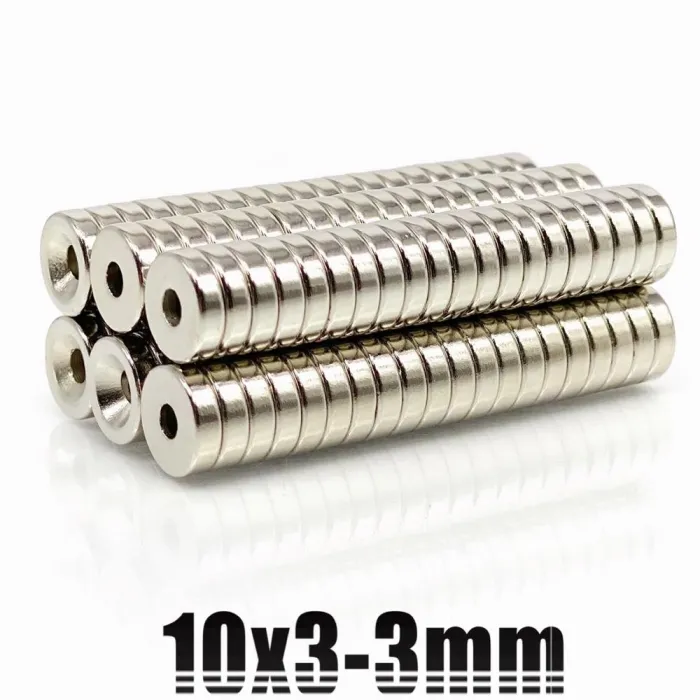 N35 - neodymmagnet - sterk rund skive - 10mm * 3mm - med 3mm hull