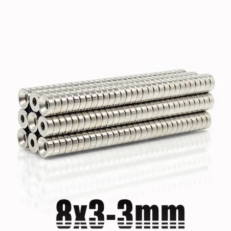 N35N35 - imán de neodimio - disco redondo resistente - 8 mm * 3 mm - con orificio de 3 mm