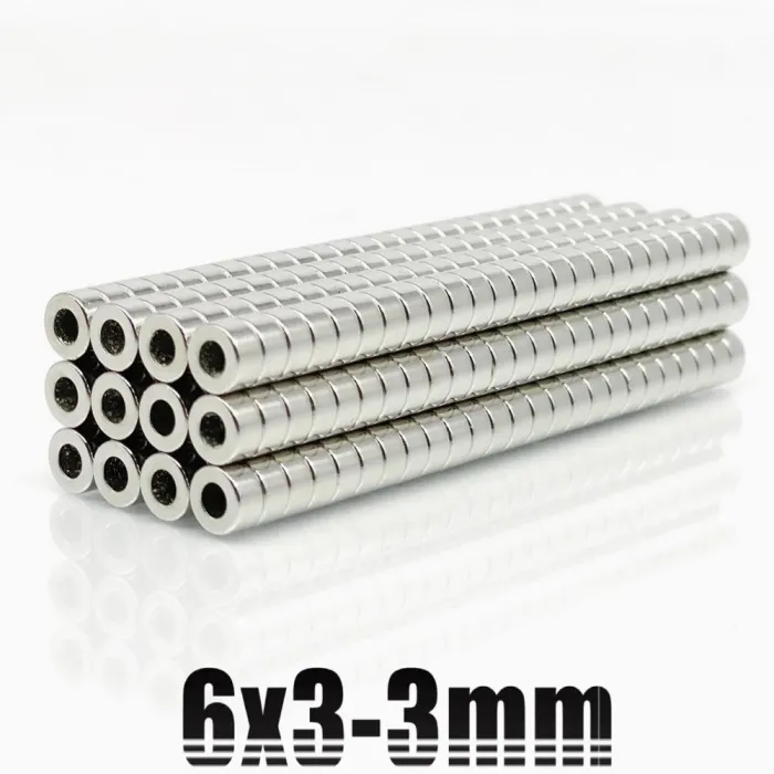 N35 - neodymmagnet - sterk rund skive - 6mm * 3mm - med 3mm hull