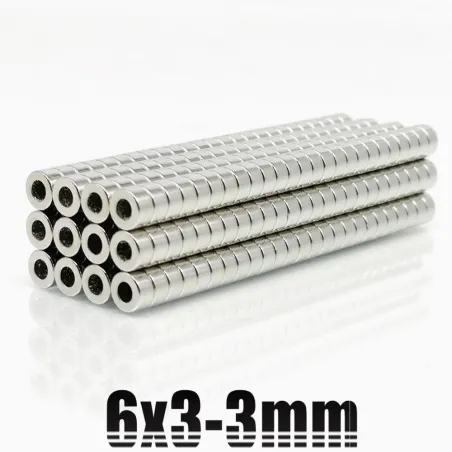 N35 - neodymmagnet - sterk rund skive - 6mm * 3mm - med 3mm hull