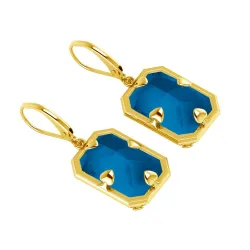 AretesElegantes pendientes largos de oro - con cristal rectangular