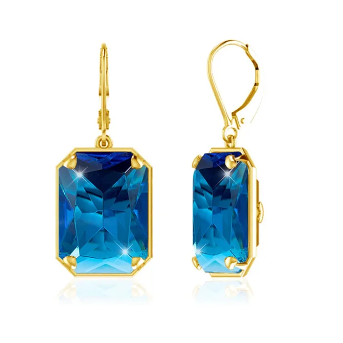 AretesElegantes pendientes largos de oro - con cristal rectangular