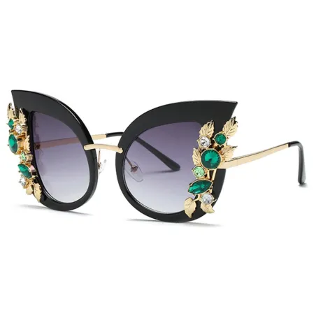 Modieuze cat eye zonnebril - decoratieve bladeren / kristallenZonnebril
