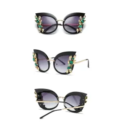 Óculos de sol cat eye da moda - folhas decorativas / cristais