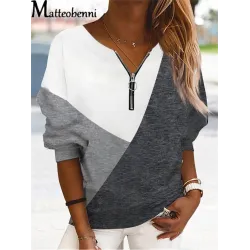 Hoodies & JerséisJersey holgado clásico - Colores en contraste - Cuello de pico con cremallera