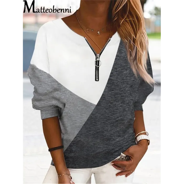 Hoodies & JerséisJersey holgado clásico - Colores en contraste - Cuello de pico con cremallera