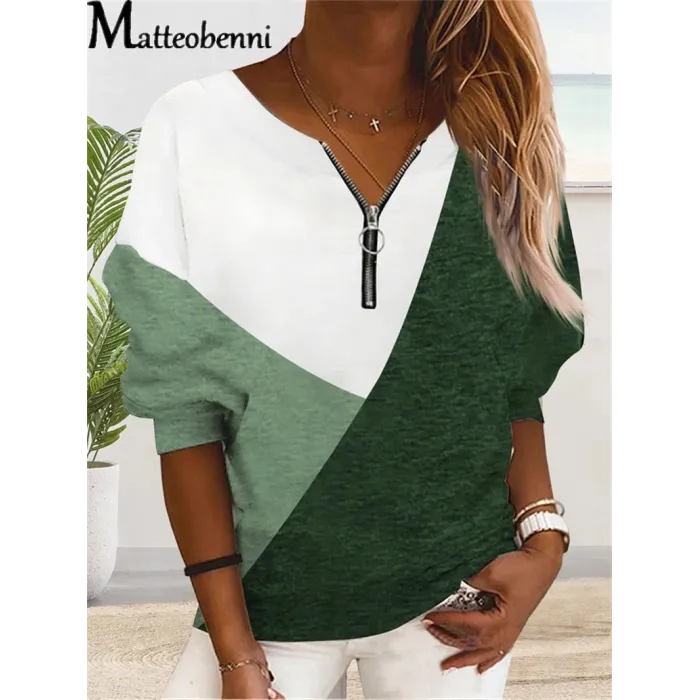 Hoodies & JerséisJersey holgado clásico - Colores en contraste - Cuello de pico con cremallera