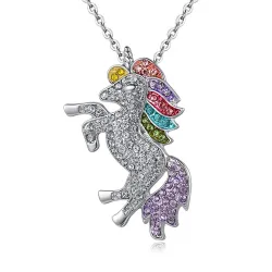 Parure de bijoux avec licorne en cristal - collier - bracelet - bague - boucles d'oreilles