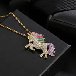 Conjunto de joias com unicórnio cristal - colar - pulseira - anel - brincos
