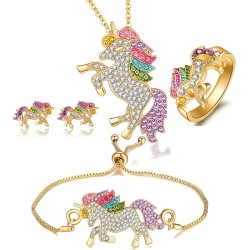 Set di gioielli con unicorno di cristallo - collana - bracciale - anello - orecchini