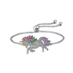 Parure de bijoux avec licorne en cristal - collier - bracelet - bague - boucles d'oreilles