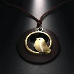 Pingente de madeira com pássaro - colar de corda