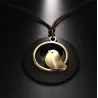 CollarColgante de madera con pájaro - collar de cuerda