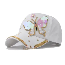 Berretto da baseball alla moda - cristalli - perle - paillettes - farfalla