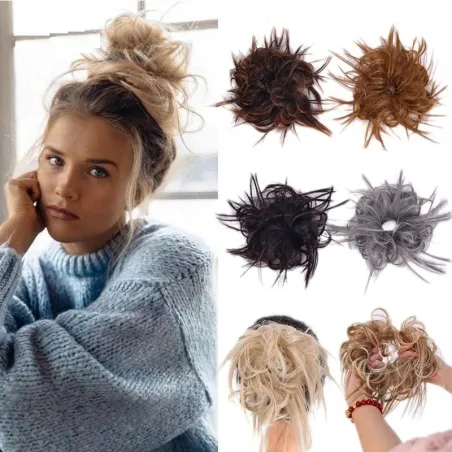 Fake hair bun - elastisk scrunchie med syntetisk hår - parykk