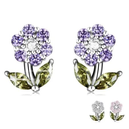 Krystallblomsterformede øredobber - 925 sterling sølv