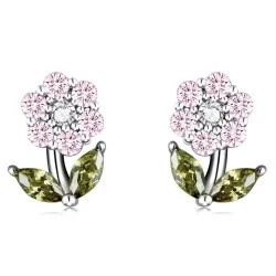 Krystalblomsterformede øreringe - 925 sterling sølv