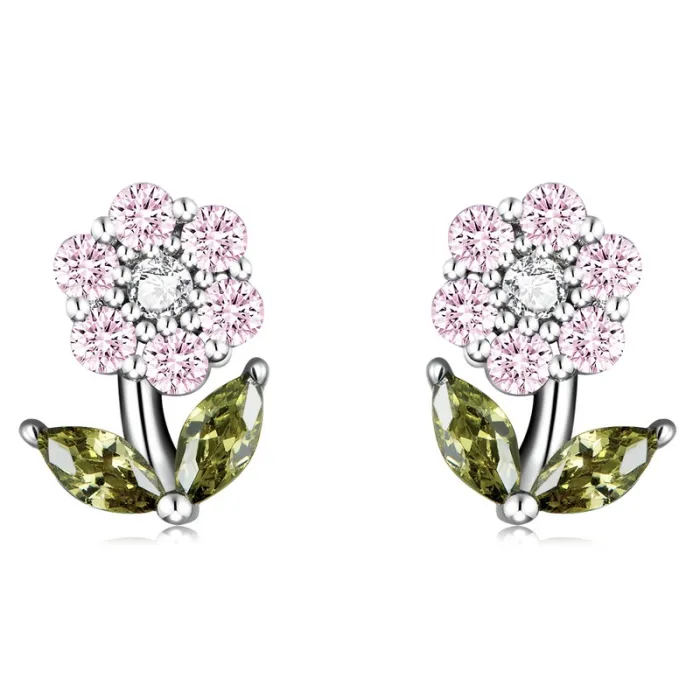 Krystallblomsterformede øredobber - 925 sterling sølv