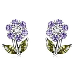 Krystalblomsterformede øreringe - 925 sterling sølv
