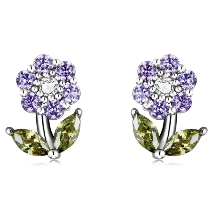 Krystalblomsterformede øreringe - 925 sterling sølv