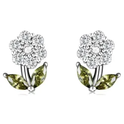 Krystallblomsterformede øredobber - 925 sterling sølv