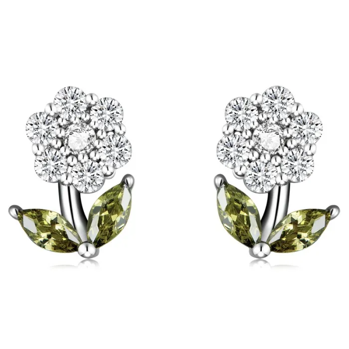 Krystallblomsterformede øredobber - 925 sterling sølv