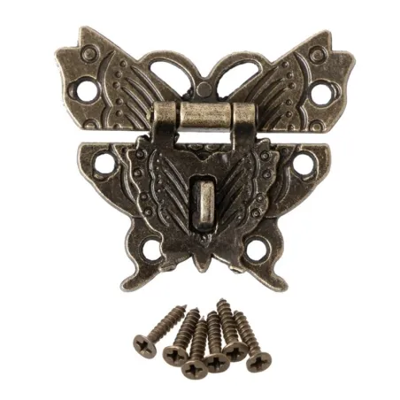 Papillon antique en bronze - moraillon - loquet - serrure de meuble