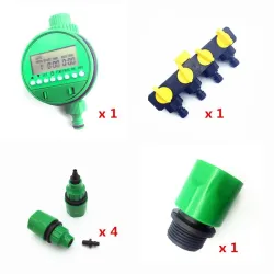 Hage vanningssystem - med timer - slangeklyver - kobling - 7 stk sett