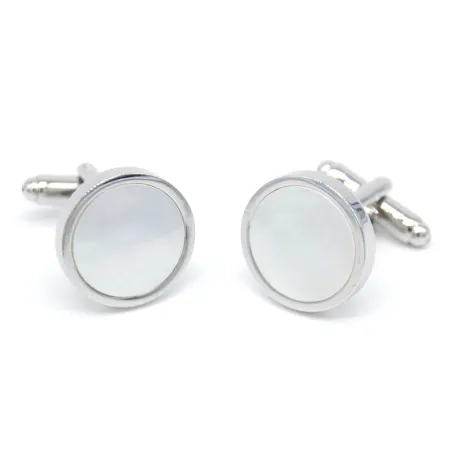 Boutons de manchette ronds en perles d'argent
