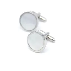 Boutons de manchette ronds en perles d'argent