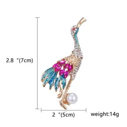 Grue en cristal avec perle - broche