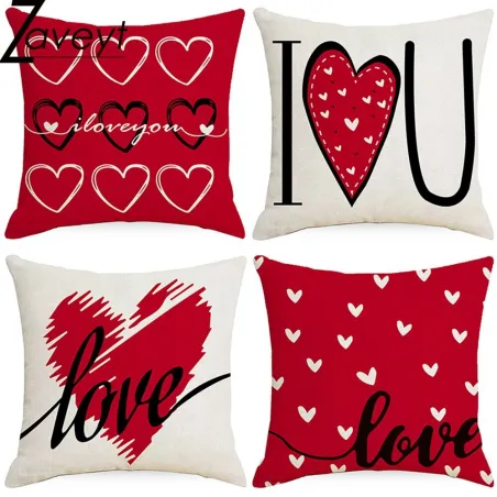 Fundas de cojinesFunda de cojín rojo/blanco - Motivos San Valentín - 45cm * 45cm