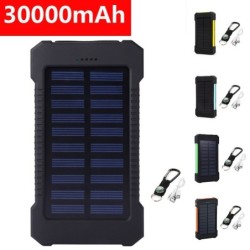 Banco de energia solar - USB duplo - à prova d'água - com chaveiro de bússola - LED - 30000mAh