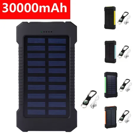 Batterie externe solaire - double USB - étanche - avec porte-clés boussole - LED - 30000mAh