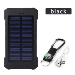 Aurinkosähköpankki - kaksi USB-liitäntää - vedenpitävä - kompassin avaimenperällä - LED - 30000mAh